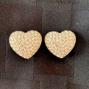 Sale! Swarovski crystal clip heart earrings gold toned with swan logo